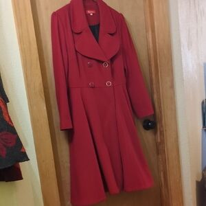 Elegant Red Double-Breasted Wool Coat From Paris